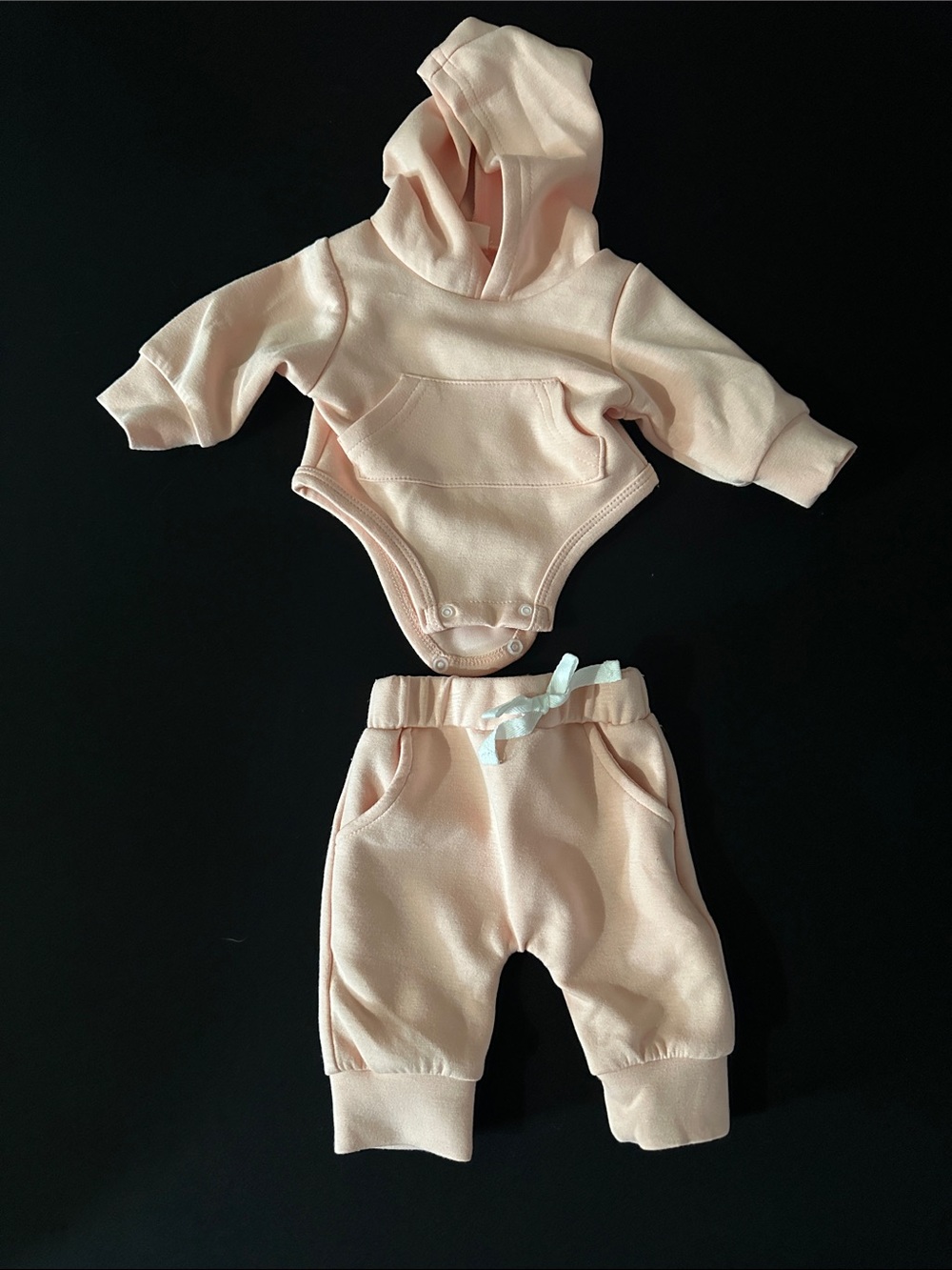 Baby Hoodie Bodysuit and Jogger Set in Light Blush